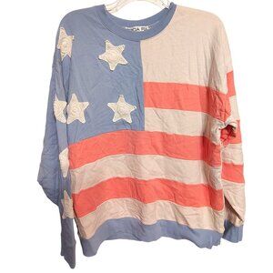 Tricia Fix XL Patriotic Flag Sweatshirt, 100% Cotton Y2K Vibes Crochet Stars
